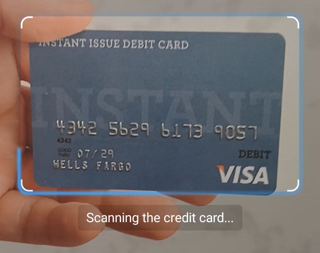 Extracting the card number, cardholder name, and expiry date with the Android Credit Card Scanner