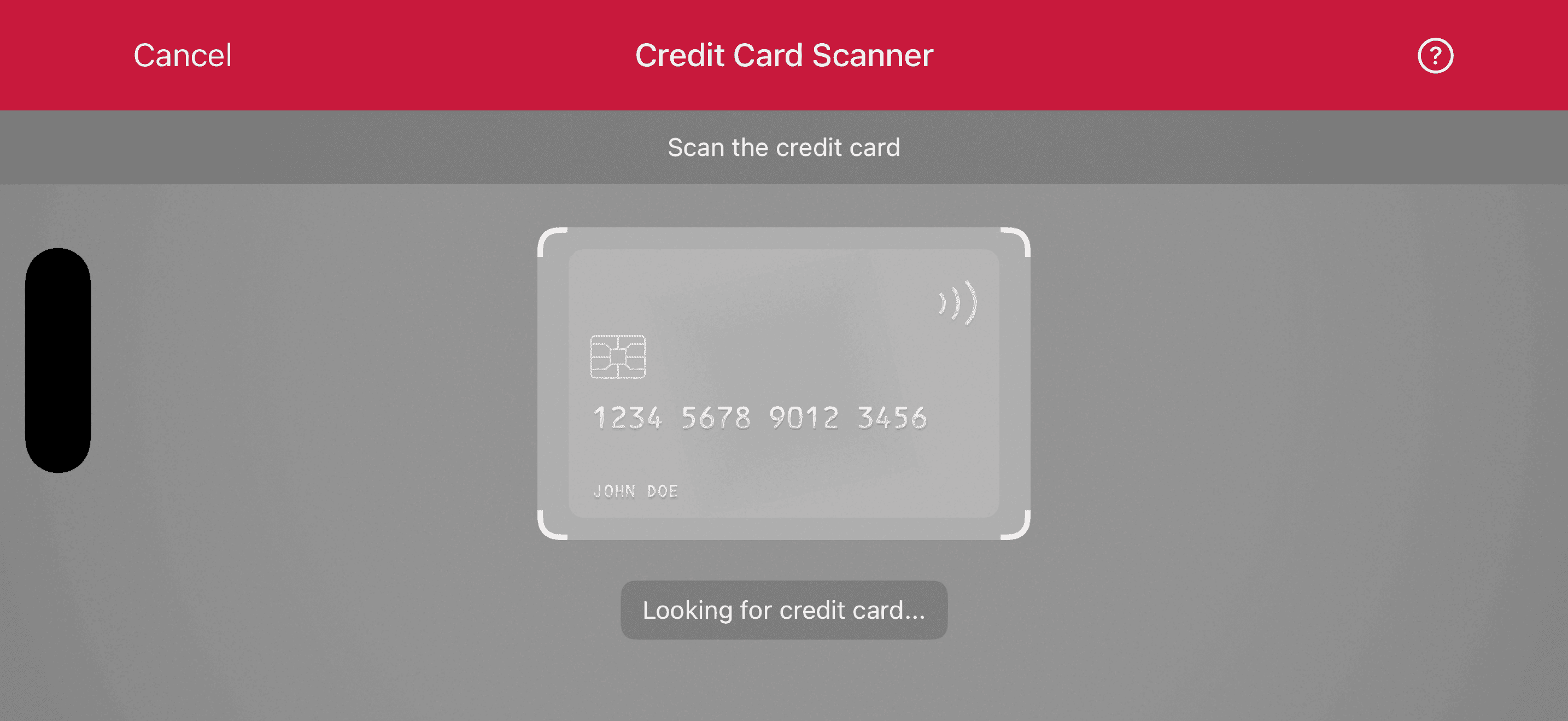 Credit Card Scanner scanning screen in landscape orientation