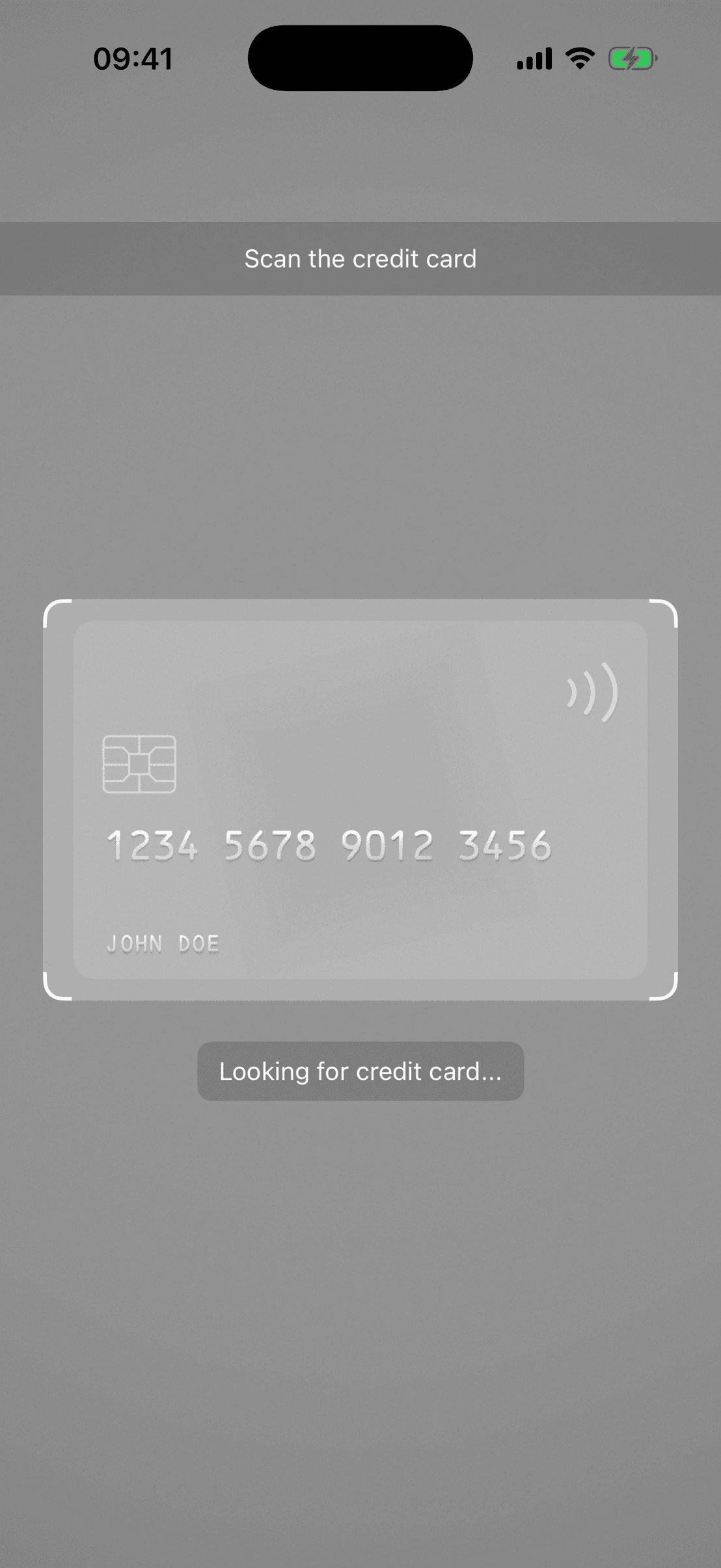 Credit Card Scanner clear top bar in portrait orientation