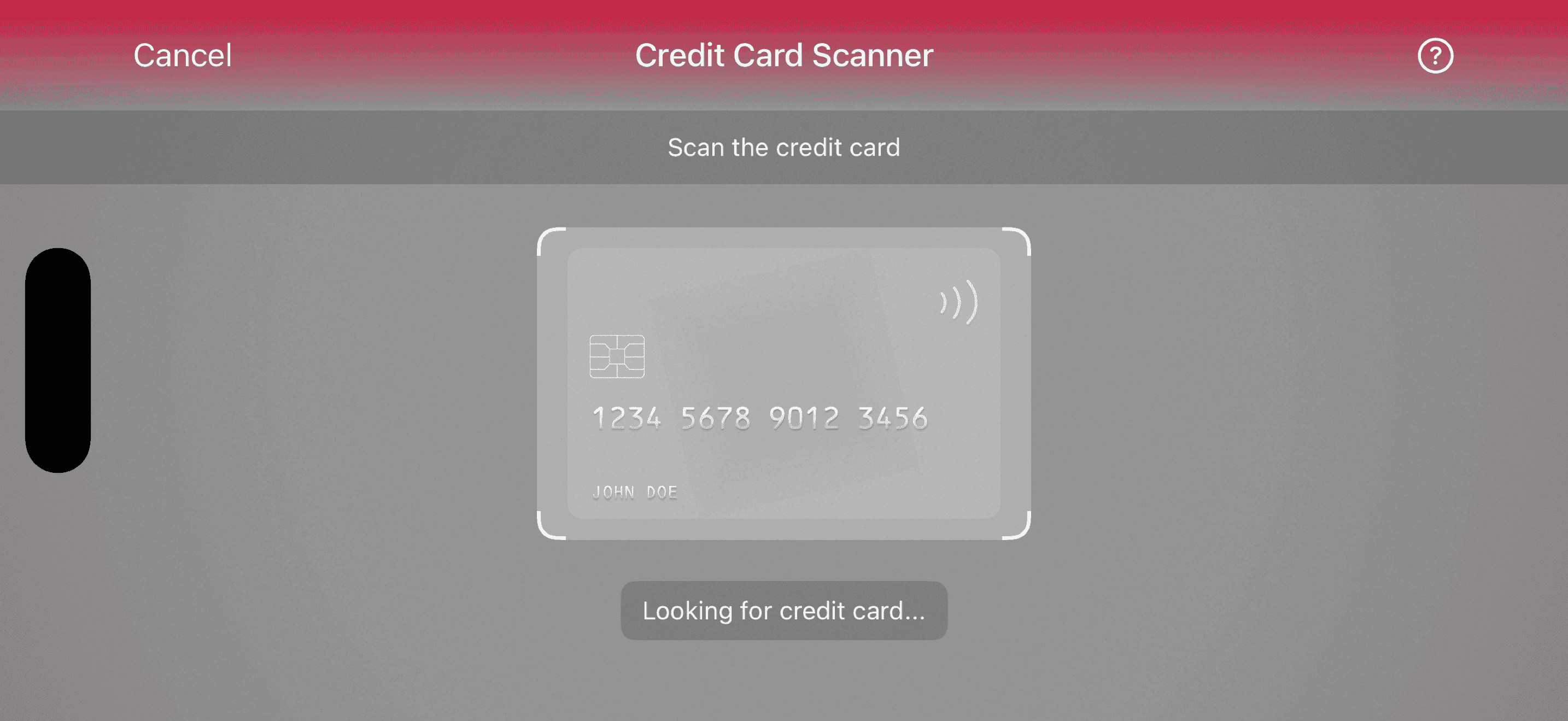 Credit Card Scanner gradient top bar in landscape orientation