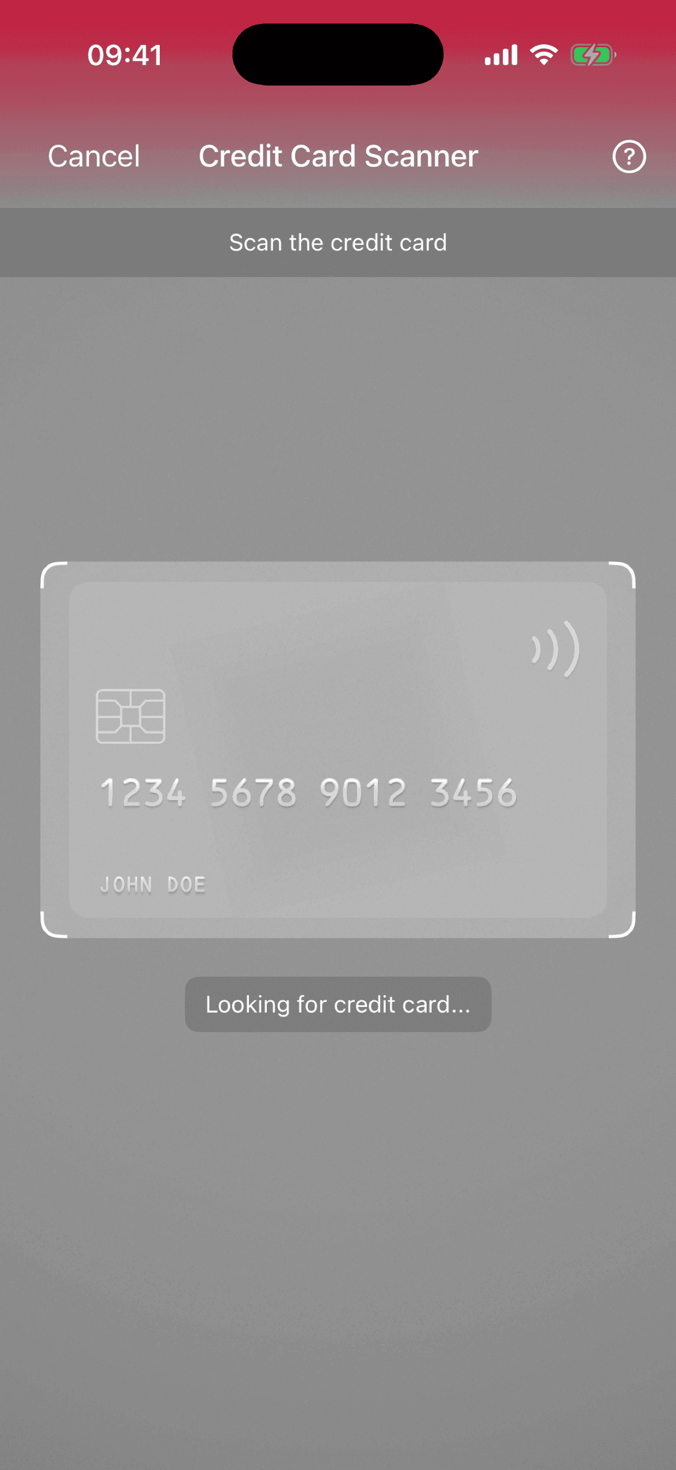 Credit Card Scanner gradient top bar in portrait orientation