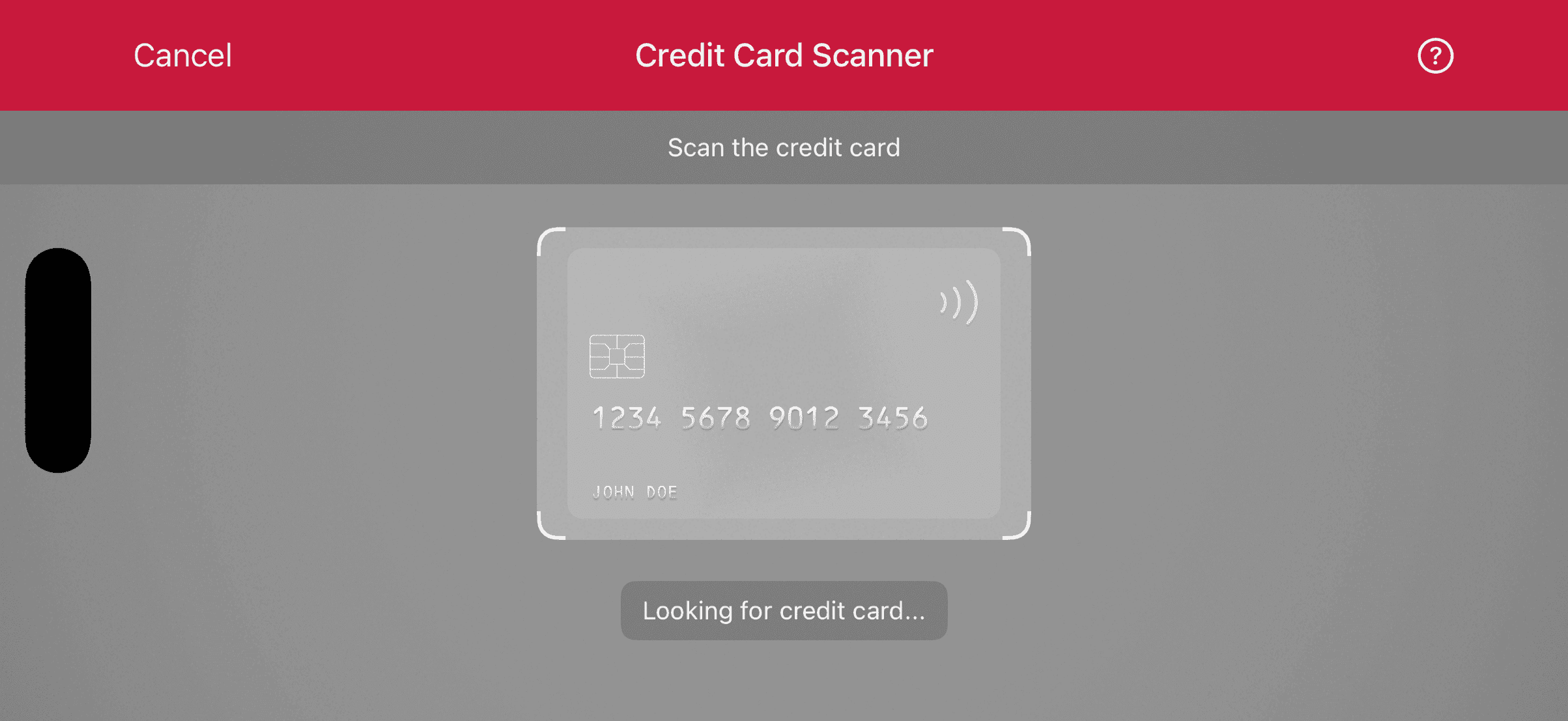 Credit Card Scanner solid top bar in landscape orientation