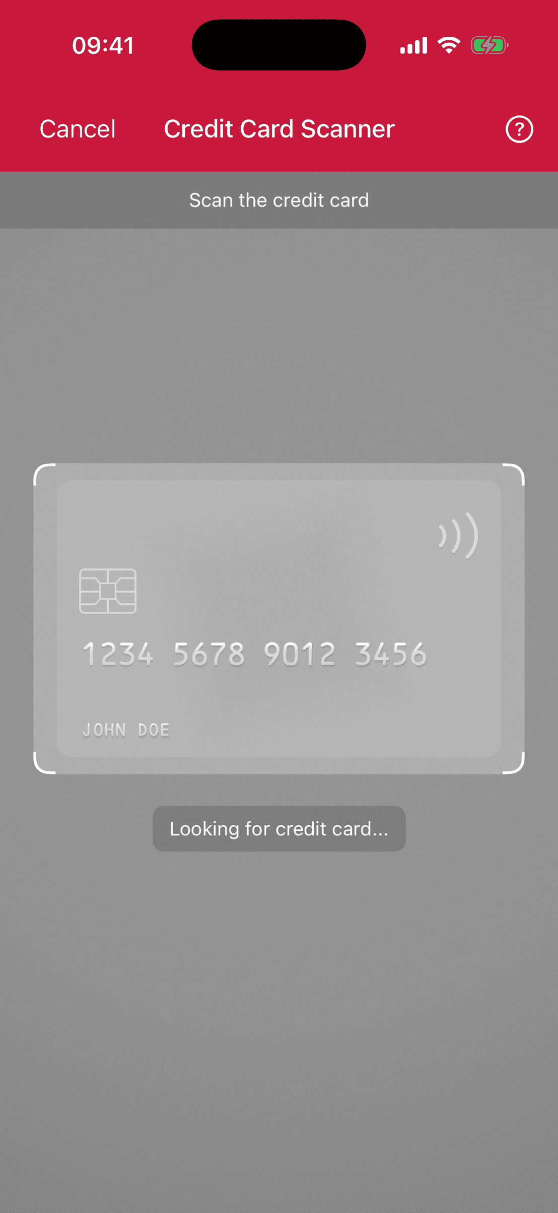 Credit Card Scanner solid top bar in portrait orientation