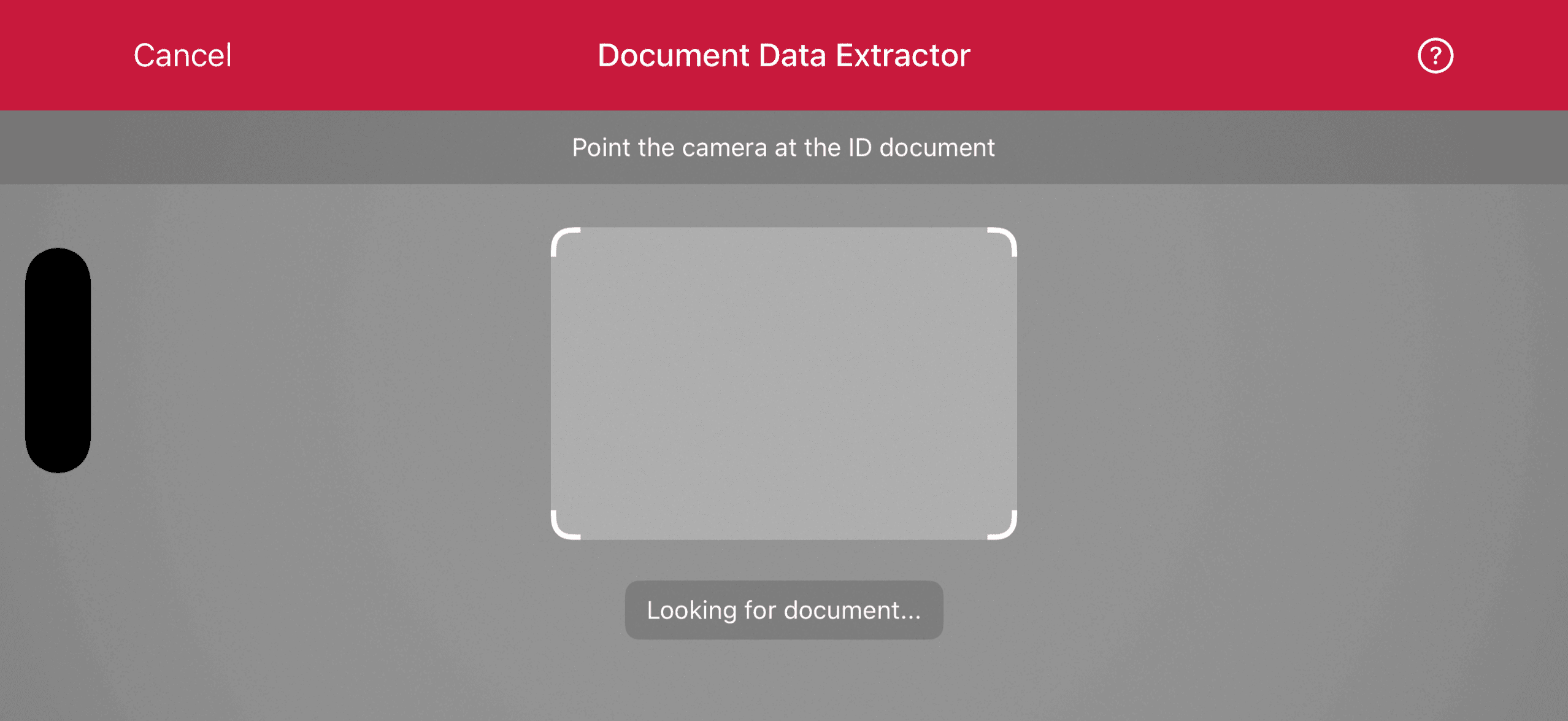 Document Data Extractor scanning screen in landscape orientation