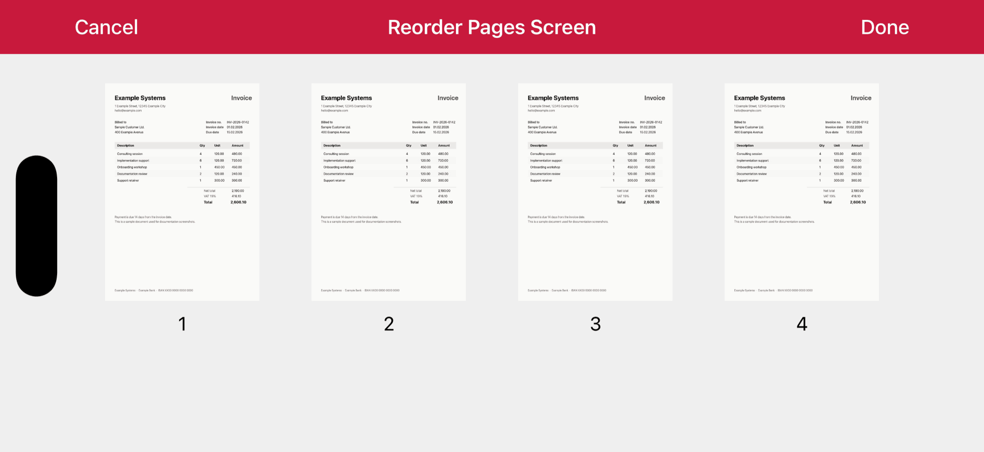 Document Scanner reorder screen in landscape orientation