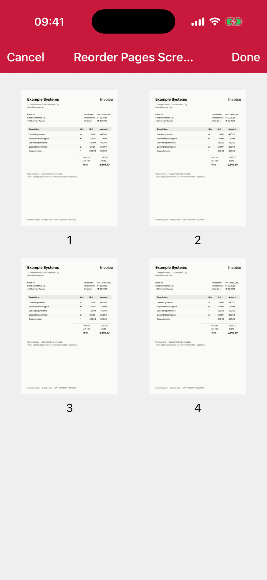 Document Scanner reorder screen in portrait orientation