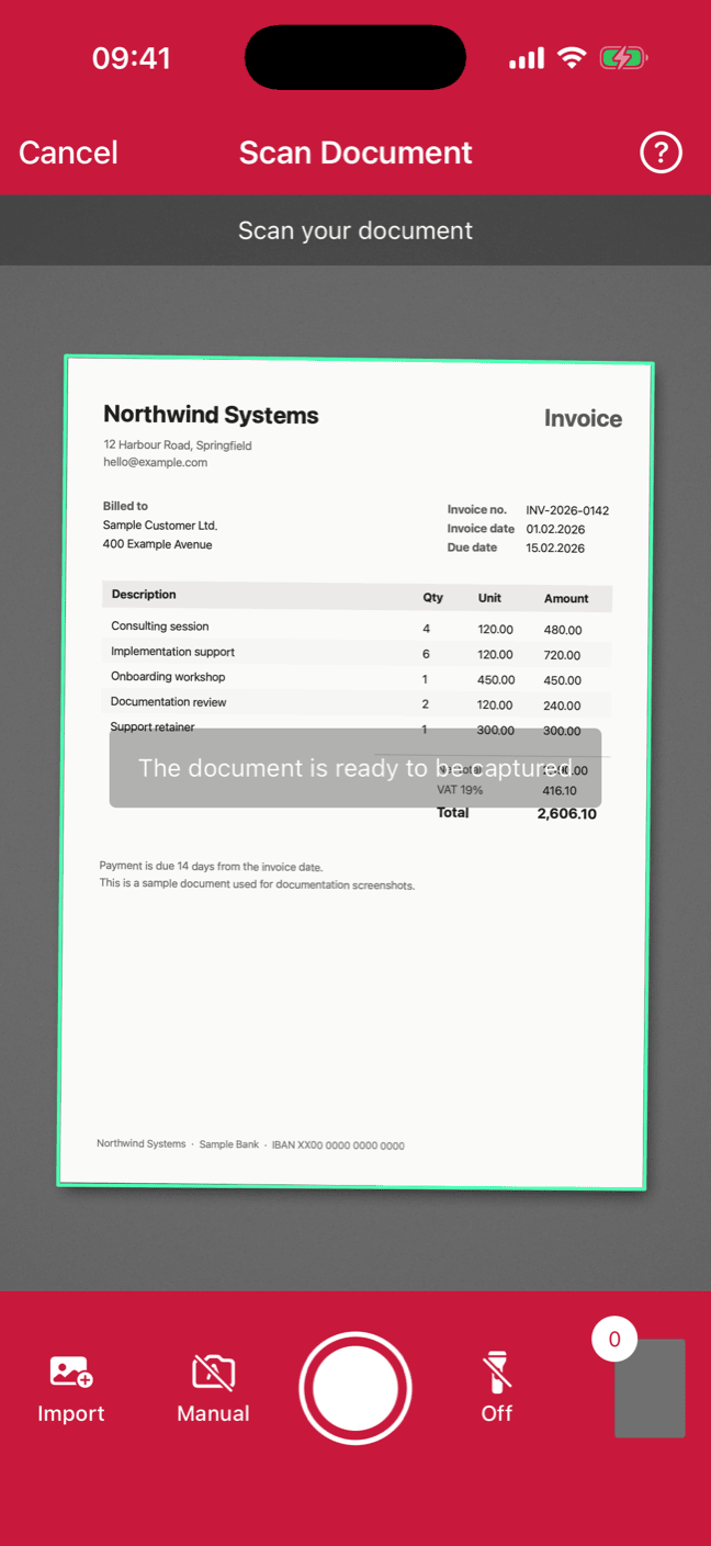 Document Scanner scanning screen in portrait orientation