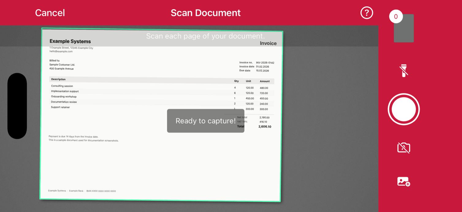 Single-page document scanning in landscape orientation