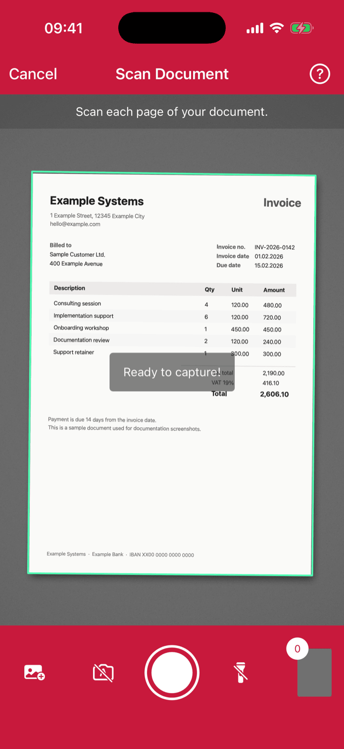Single-page document scanning in portrait orientation