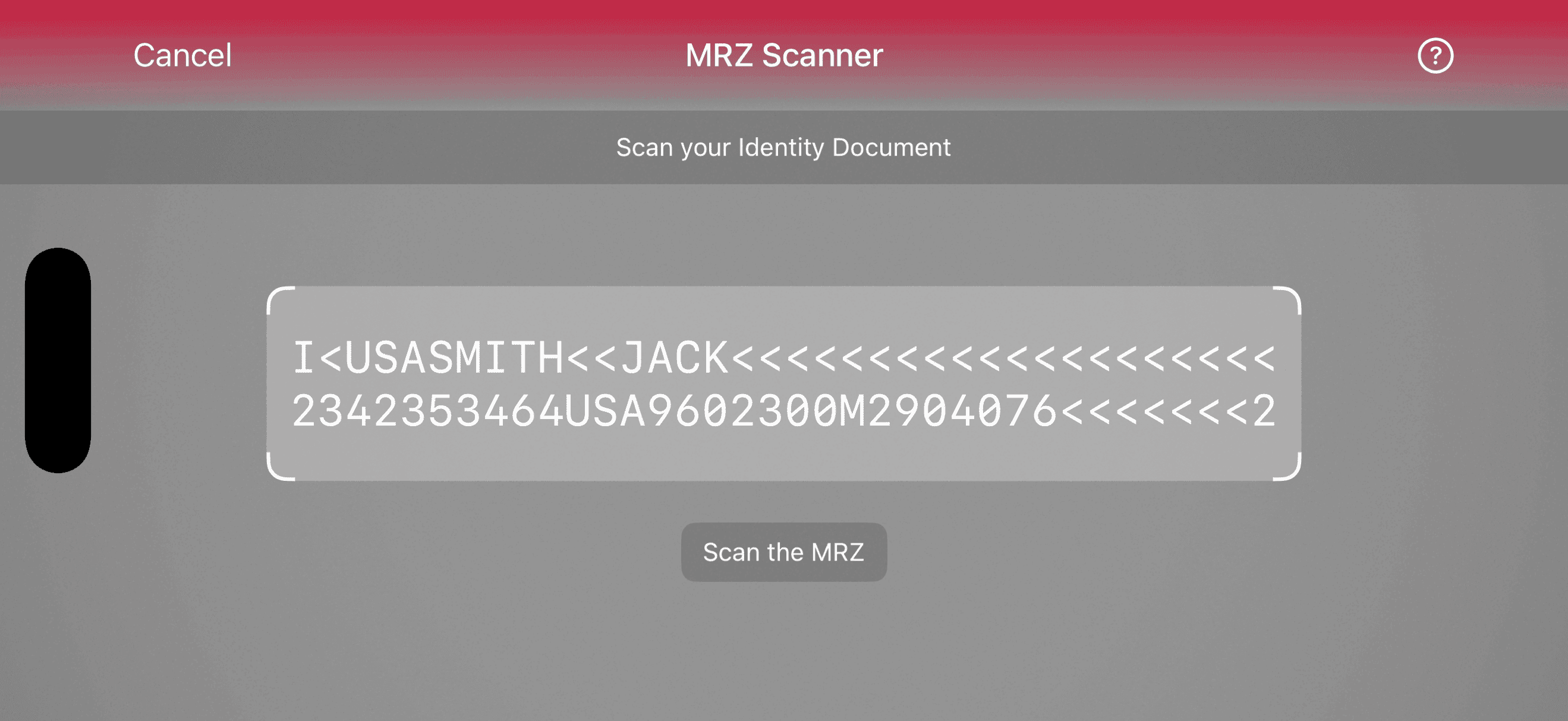 MRZ Scanner gradient top bar in landscape orientation