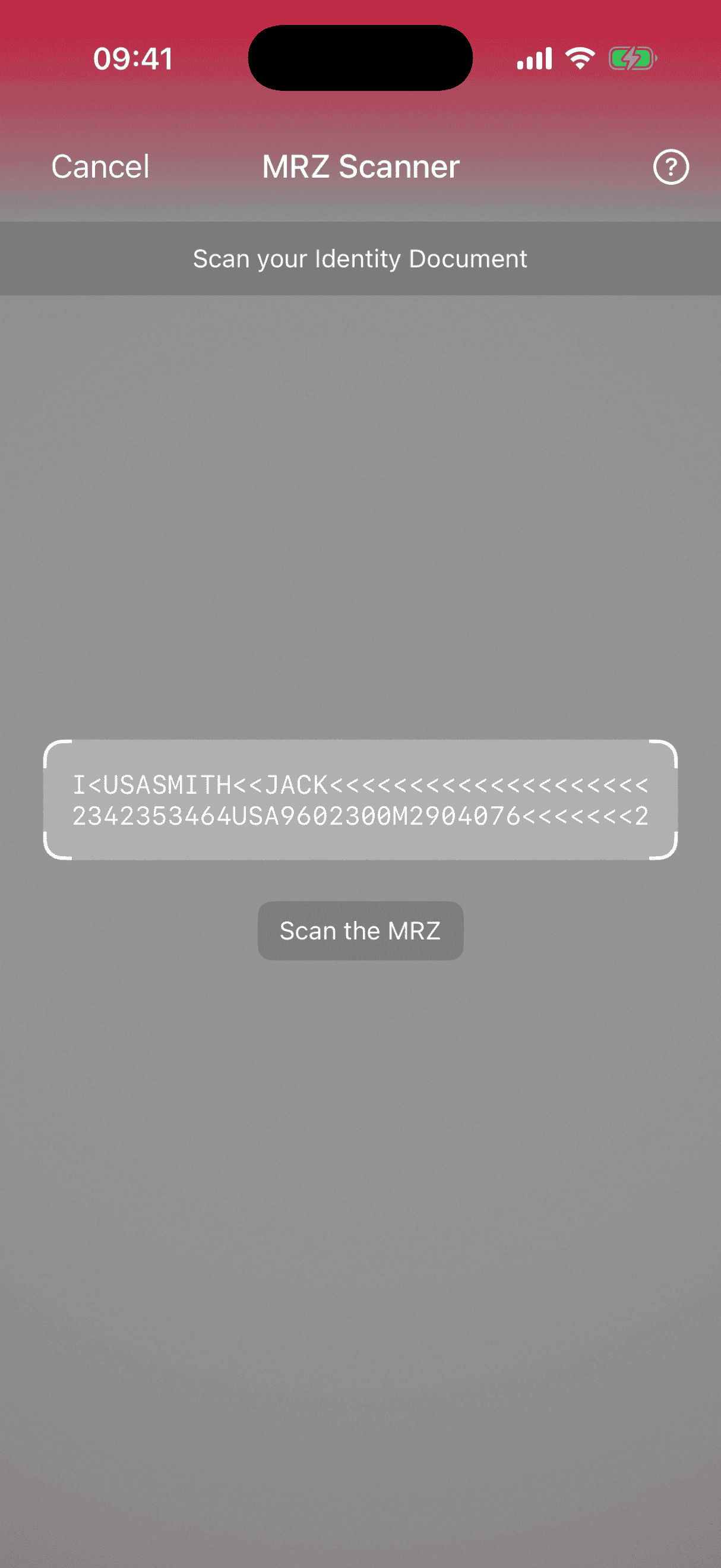 MRZ Scanner gradient top bar in portrait orientation