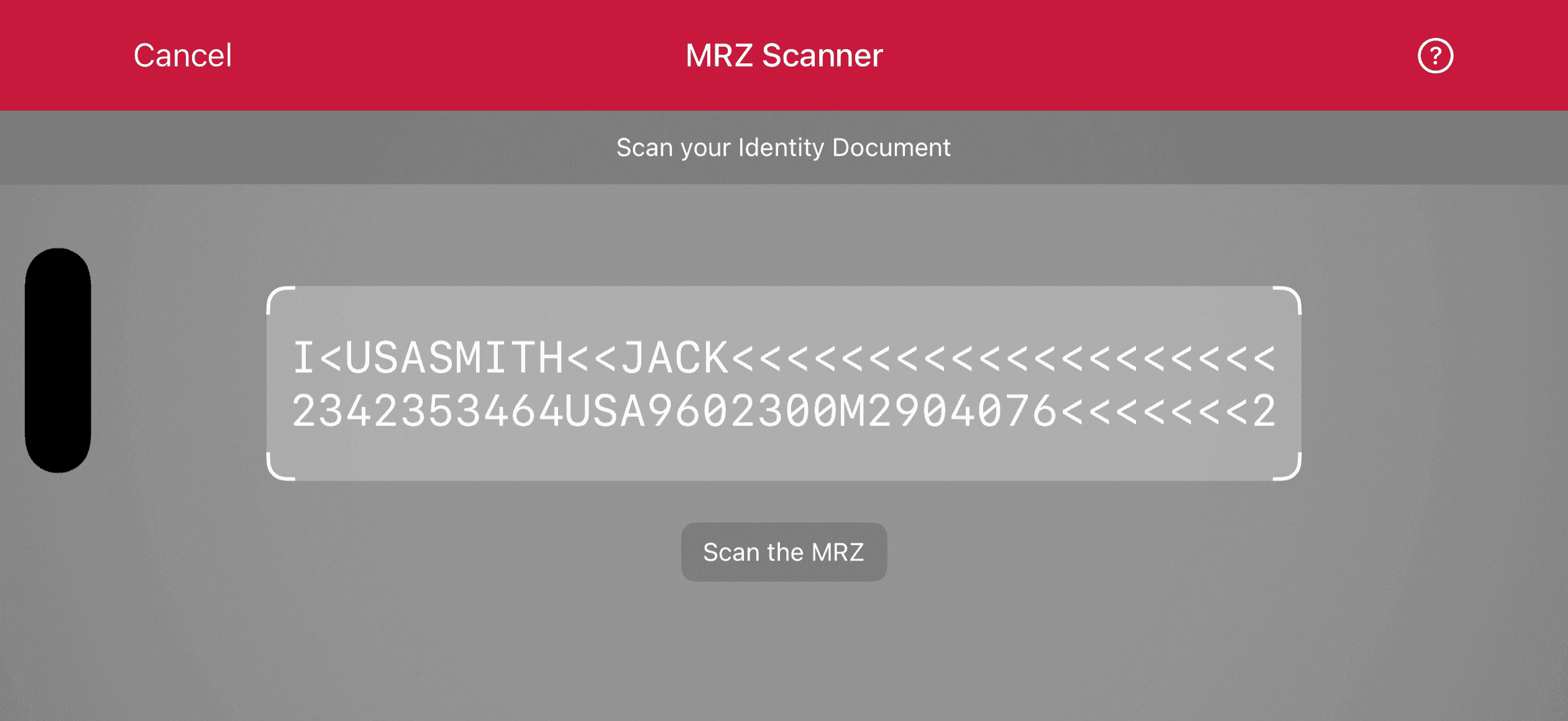 MRZ Scanner solid top bar in landscape orientation