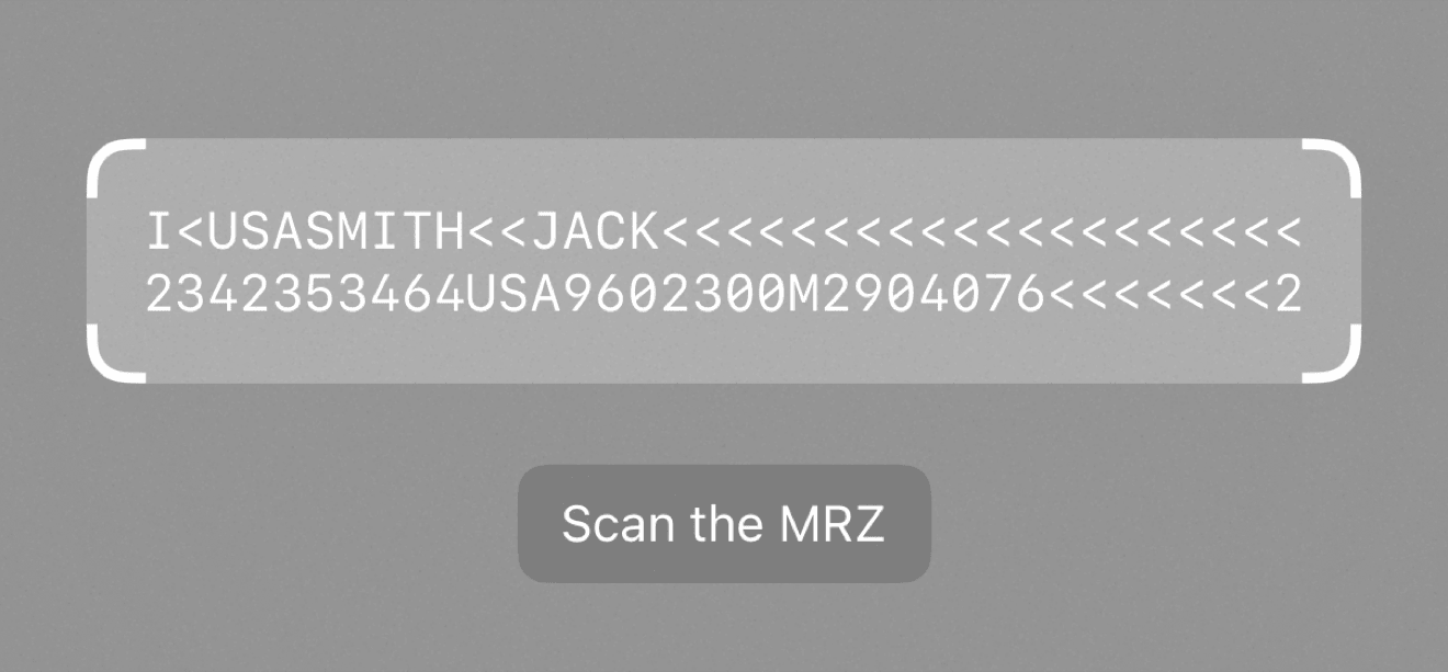MRZ Scanner two-line MRZ finder in portrait orientation