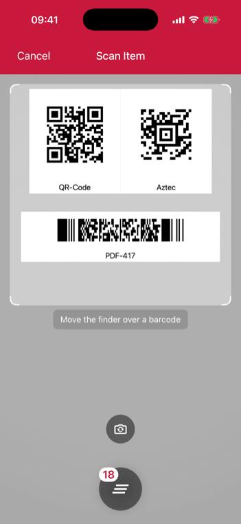 iOS Barcode Scanner results sheet shown as a button in portrait orientation
