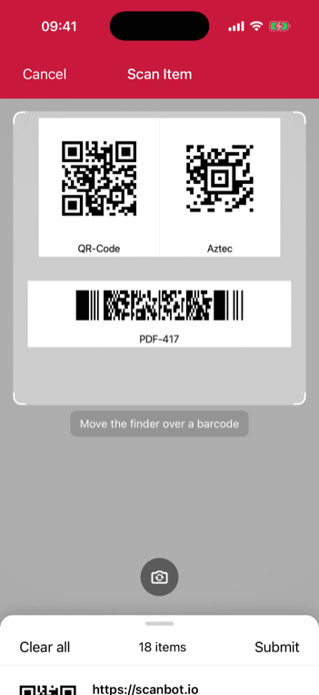 iOS Barcode Scanner small collapsed results sheet in portrait orientation