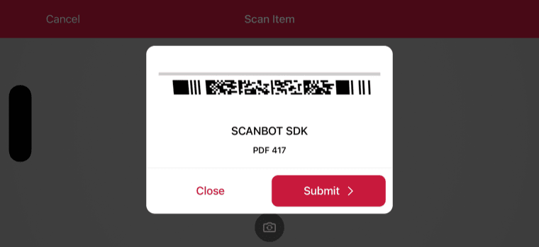 iOS Barcode Scanner scanning a single barcode in landscape orientation