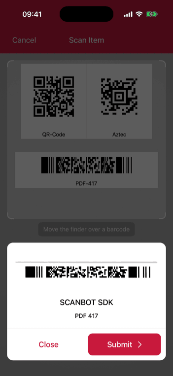 iOS Barcode Scanner scanning a single barcode in portrait orientation