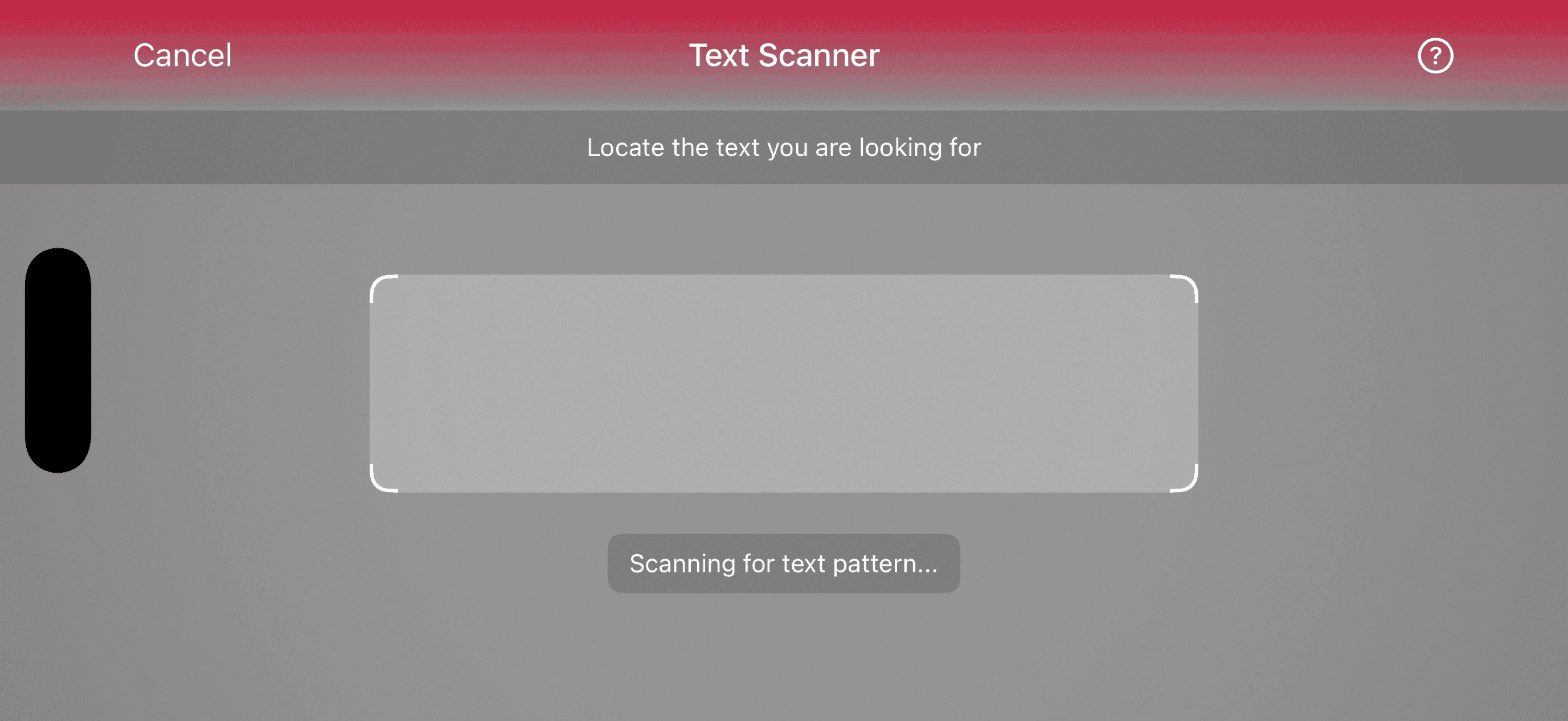 Text Pattern Scanner gradient top bar in landscape orientation