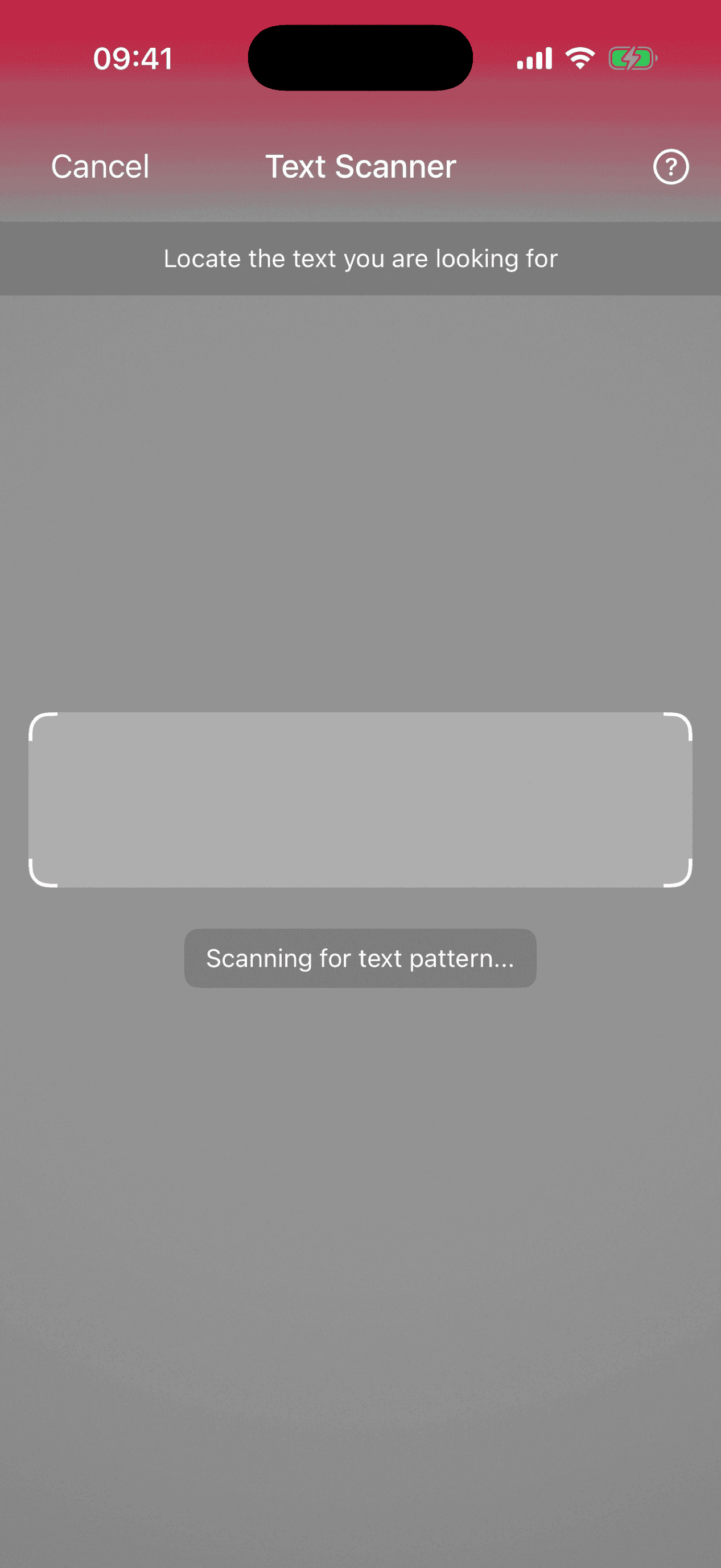 Text Pattern Scanner gradient top bar in portrait orientation