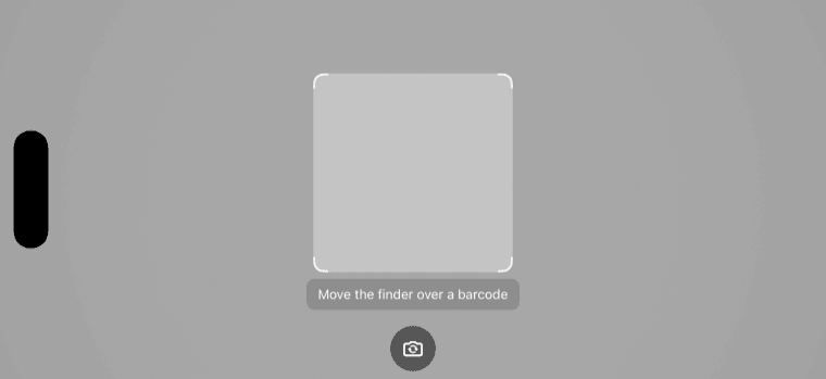 iOS Barcode Scanner RTU UI with the top bar hidden in landscape orientation