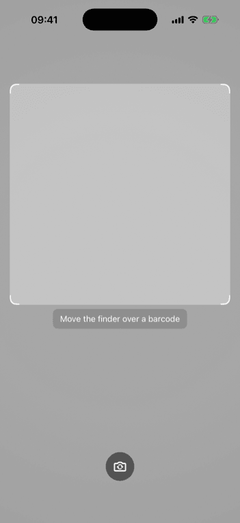 iOS Barcode Scanner RTU UI with the top bar hidden in portrait orientation