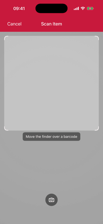 iOS Barcode Scanner RTU UI user guidance component in portrait orientation
