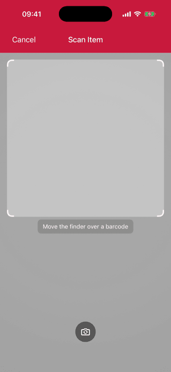 iOS Barcode Scanner RTU UI viewfinder component in portrait orientation