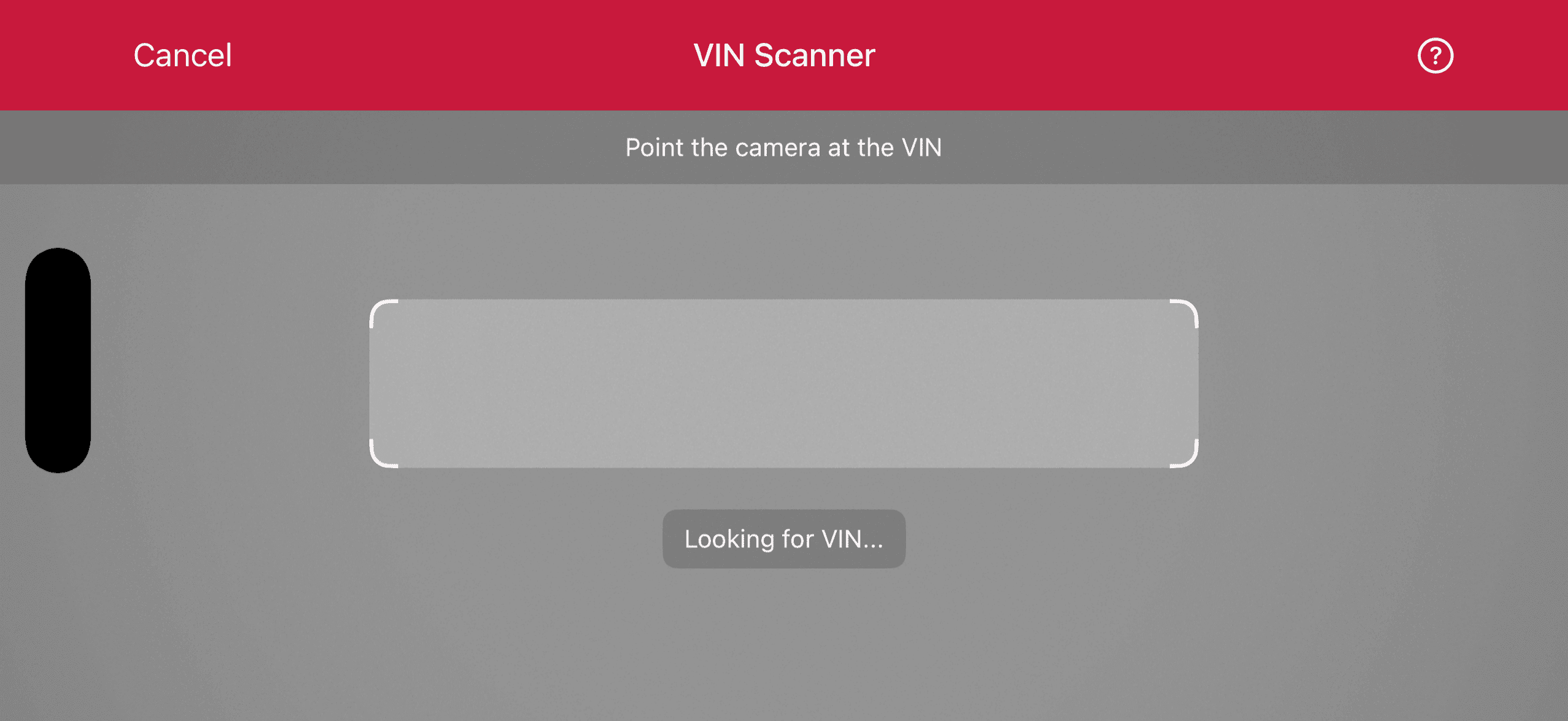 VIN Scanner launched in landscape orientation