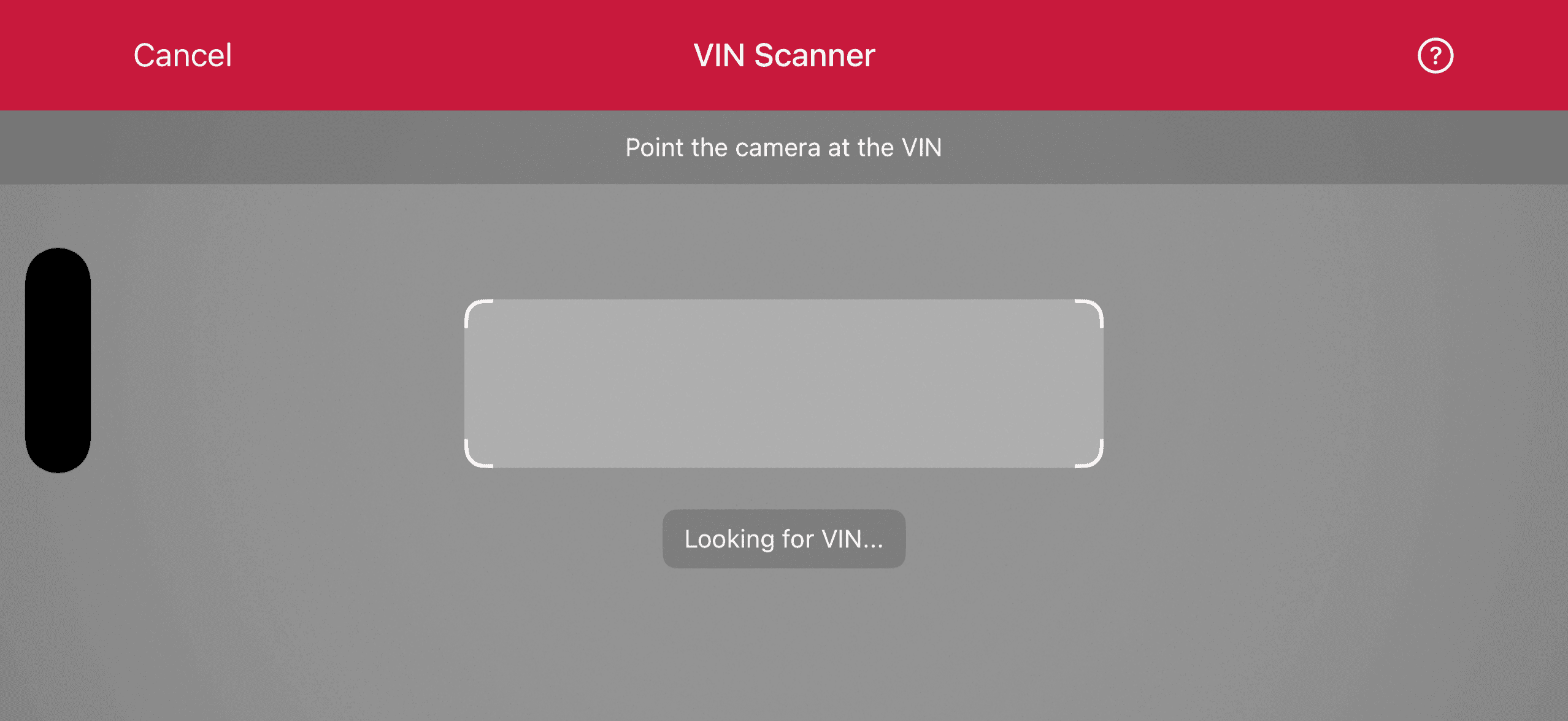 VIN Scanner scanning screen in landscape orientation