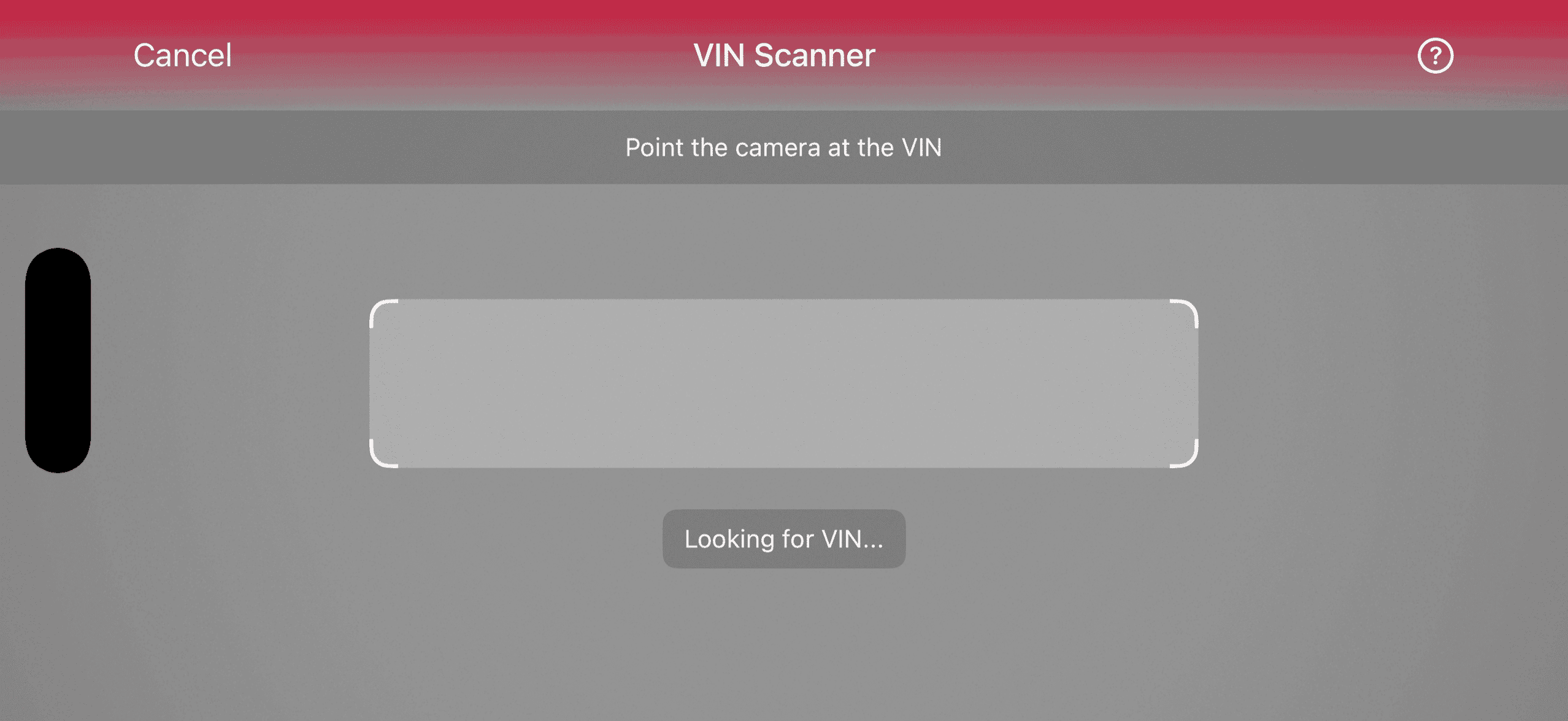 VIN Scanner gradient top bar in landscape orientation