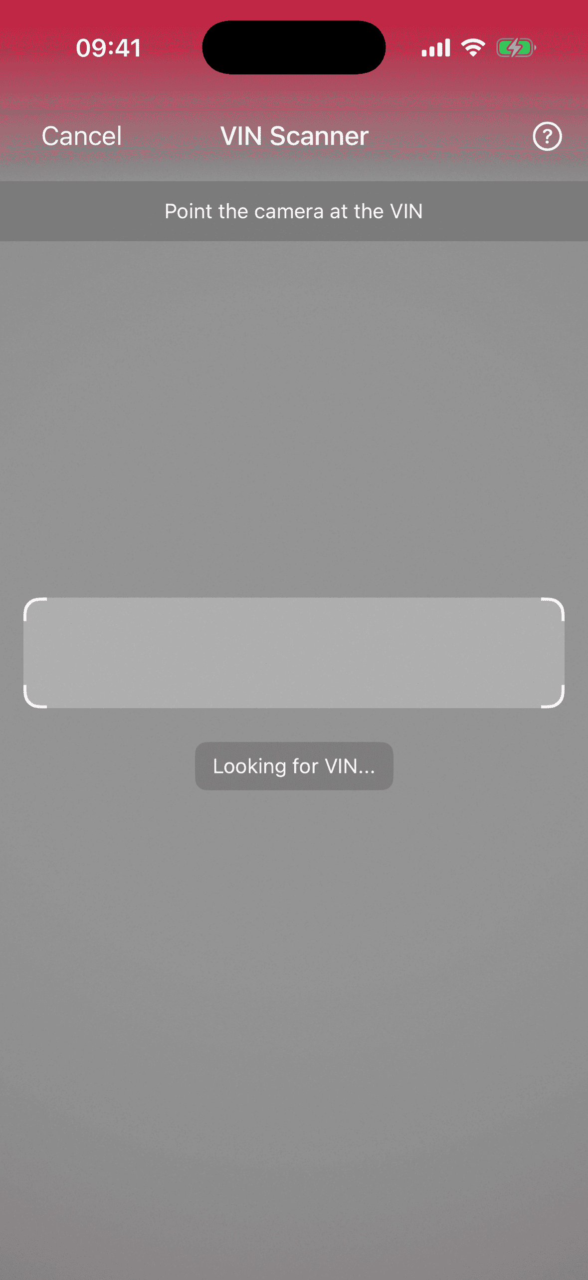 VIN Scanner gradient top bar in portrait orientation