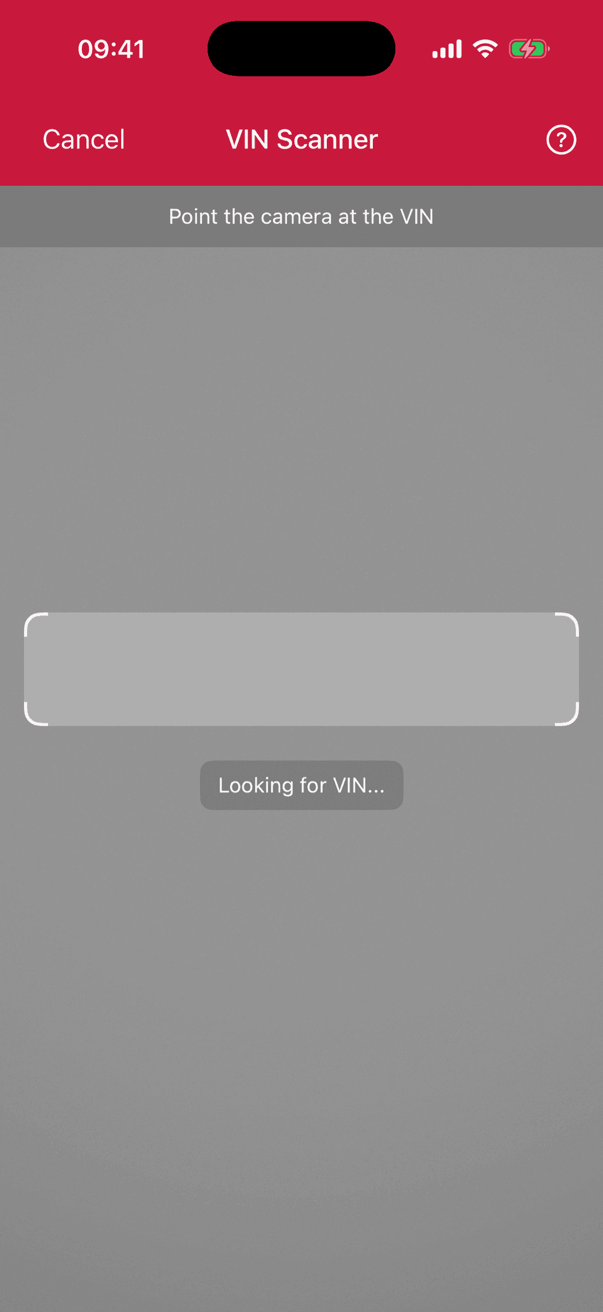 VIN Scanner solid top bar in portrait orientation